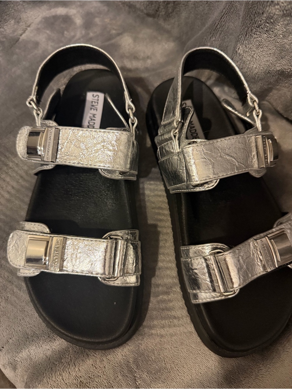 Steve Madden Silver Metallic Double-Strap Sandals